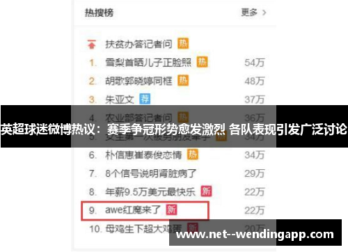 英超球迷微博热议：赛季争冠形势愈发激烈 各队表现引发广泛讨论
